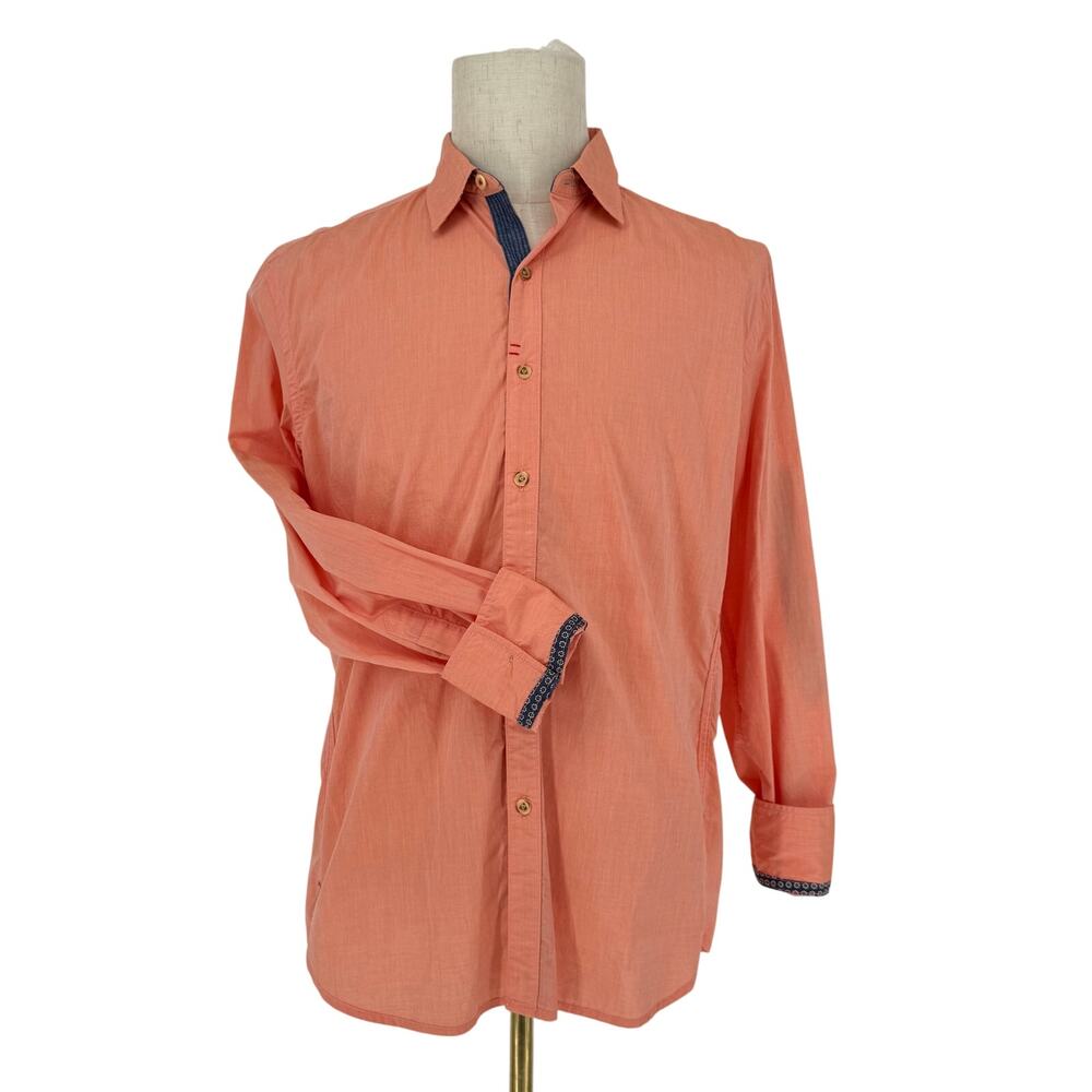 Robert Graham Technical Button Front Long Sleeve Shirt COCONUT GROVE Orange M